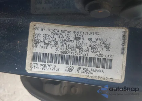 1996 Toyota Corolla Dx from USA, damaged, VIN 2T1BB02EXTC175023